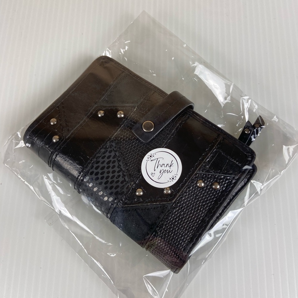 Fossil Black Genuine Leather Patchwork Studded Bi… - image 15